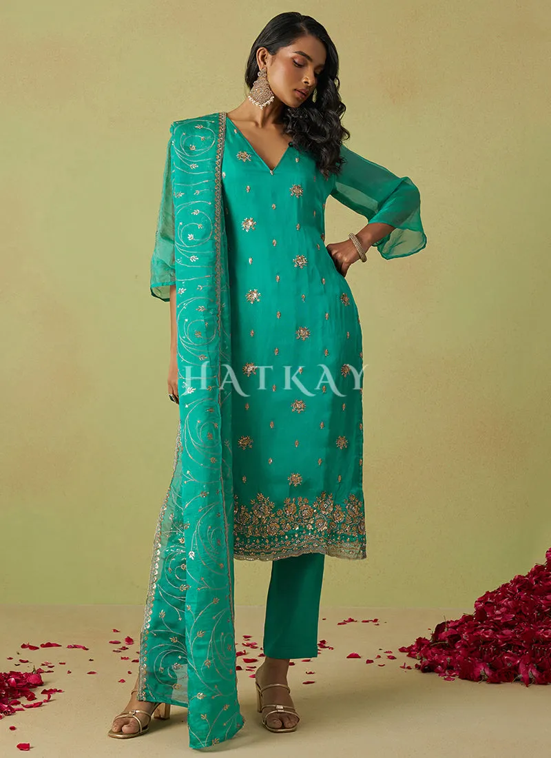 Teal Blue Embroidery Salwar Suit