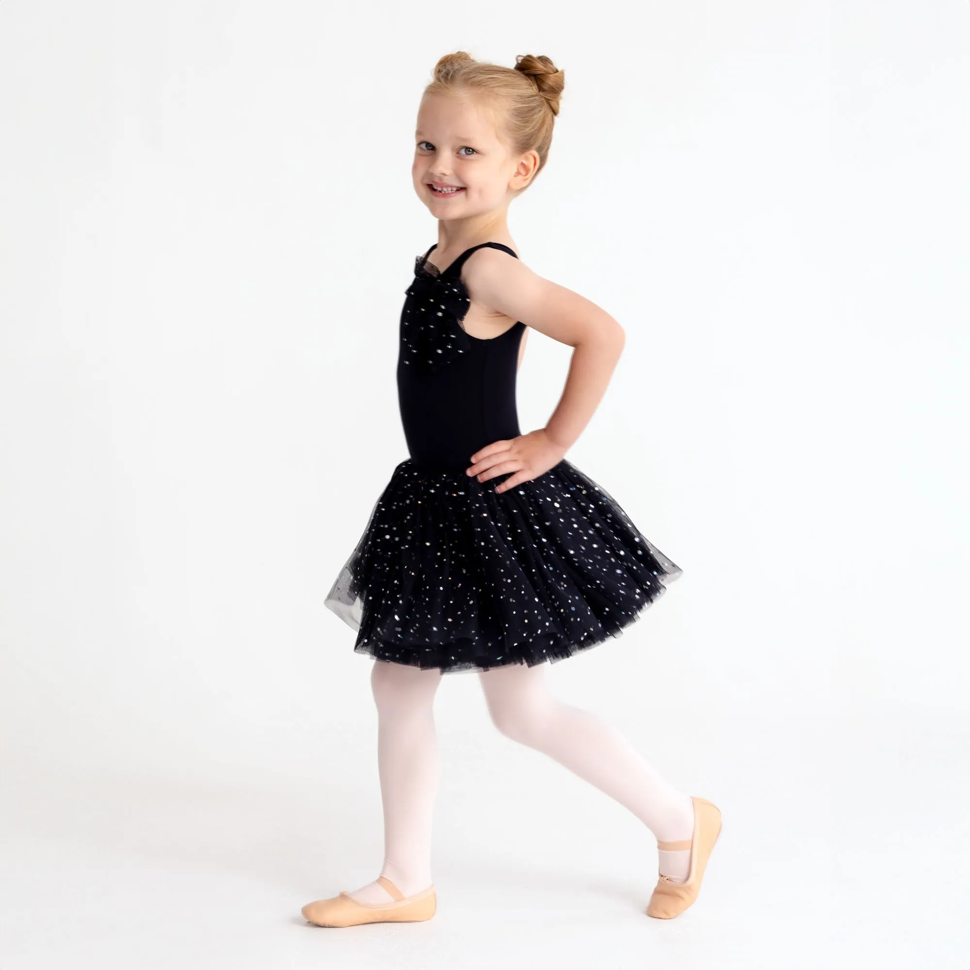 Tegan: Sequin Tulle Bow Tutu Dress in Black