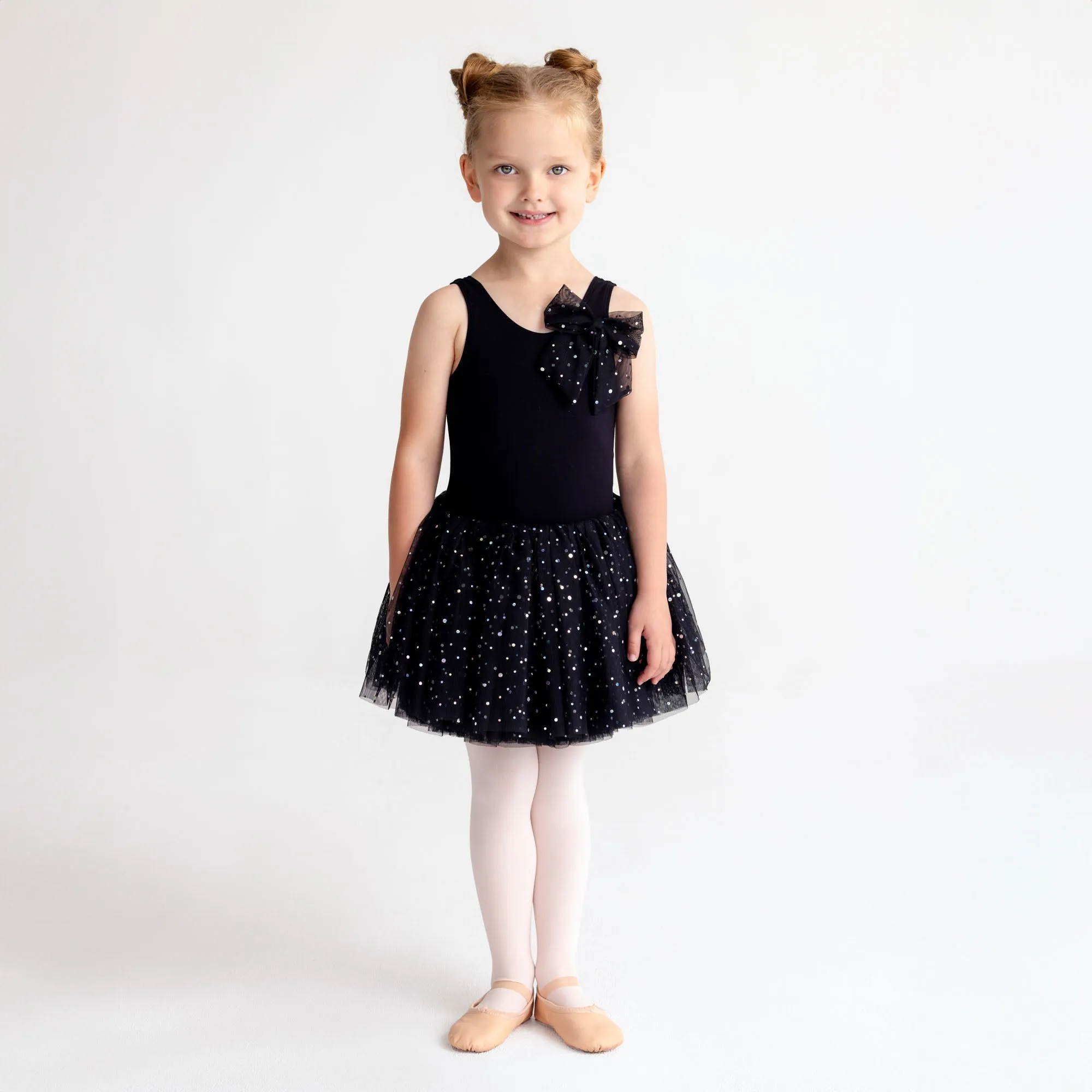 Tegan: Sequin Tulle Bow Tutu Dress in Black