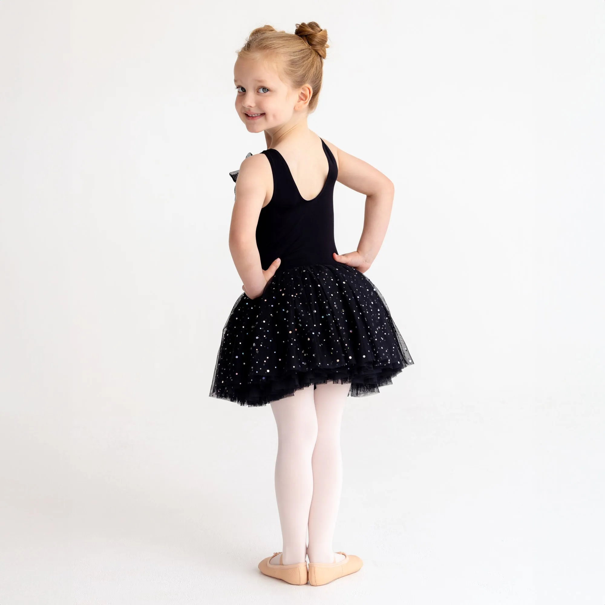 Tegan: Sequin Tulle Bow Tutu Dress in Black