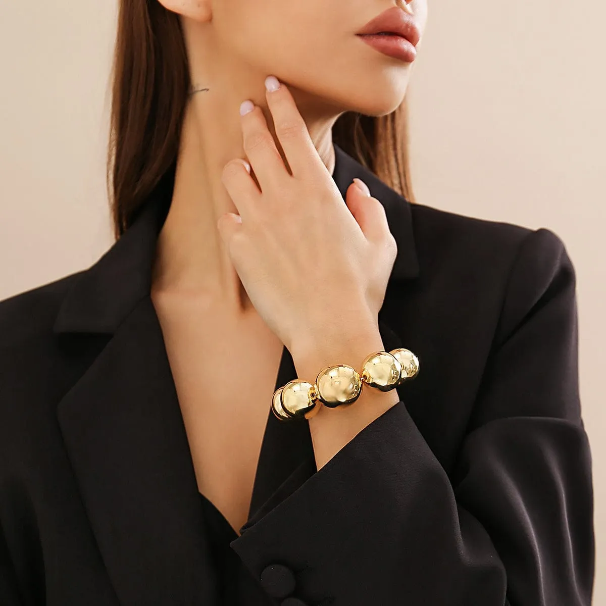 Temperament Chunky Gold Silver Tone Ball Chain Bracelet