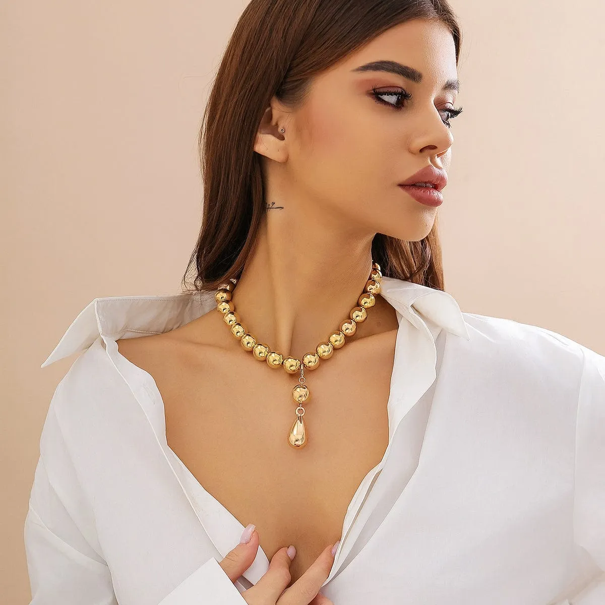 Temperament Chunky Waterdrop Pendant Ball Chain Necklace