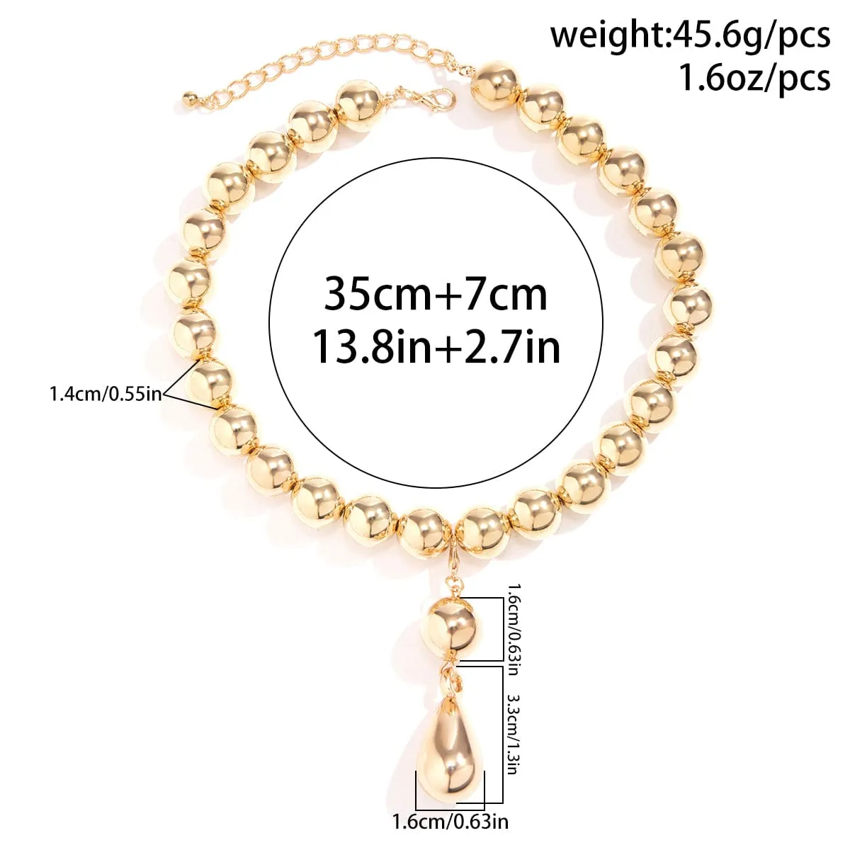 Temperament Chunky Waterdrop Pendant Ball Chain Necklace