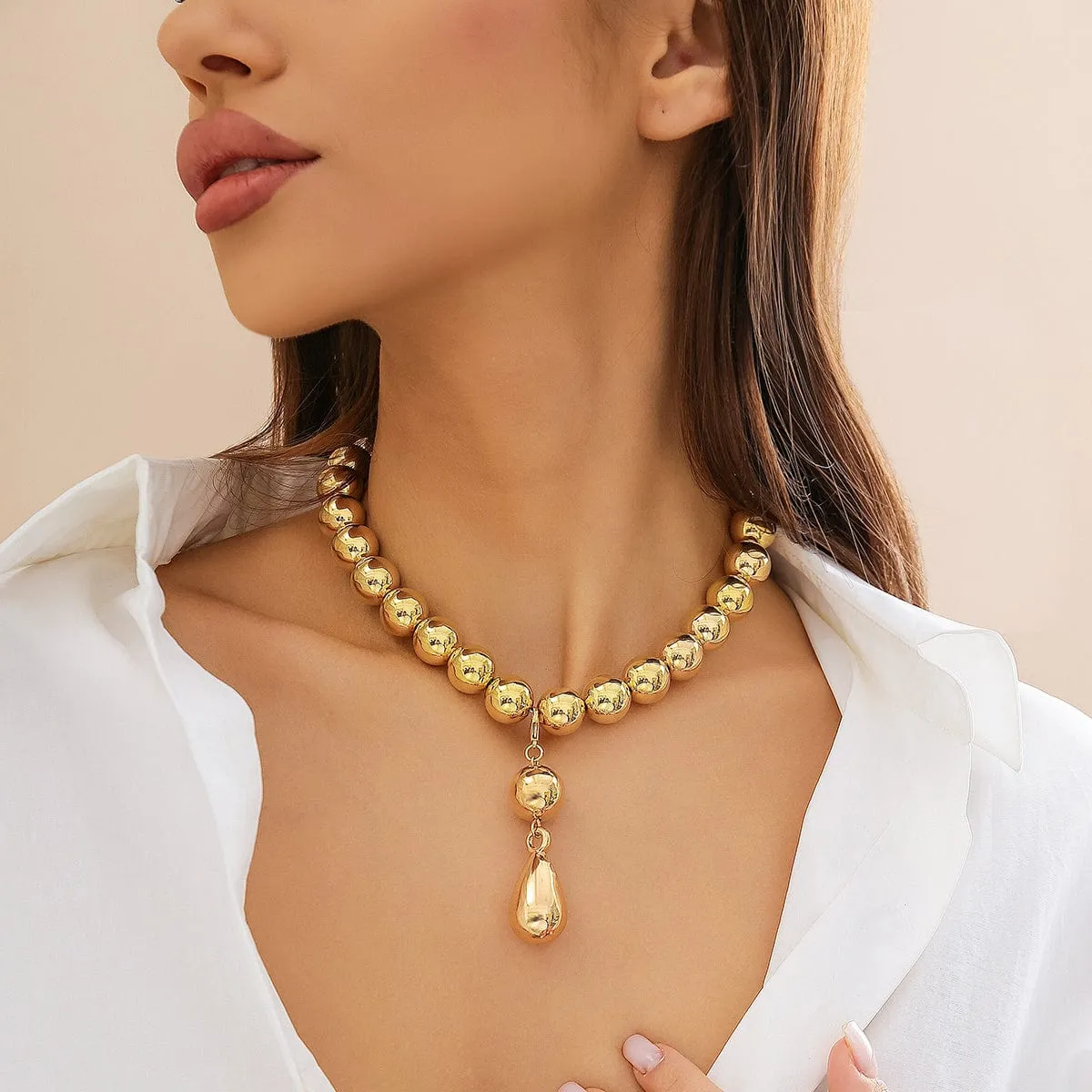 Temperament Chunky Waterdrop Pendant Ball Chain Necklace