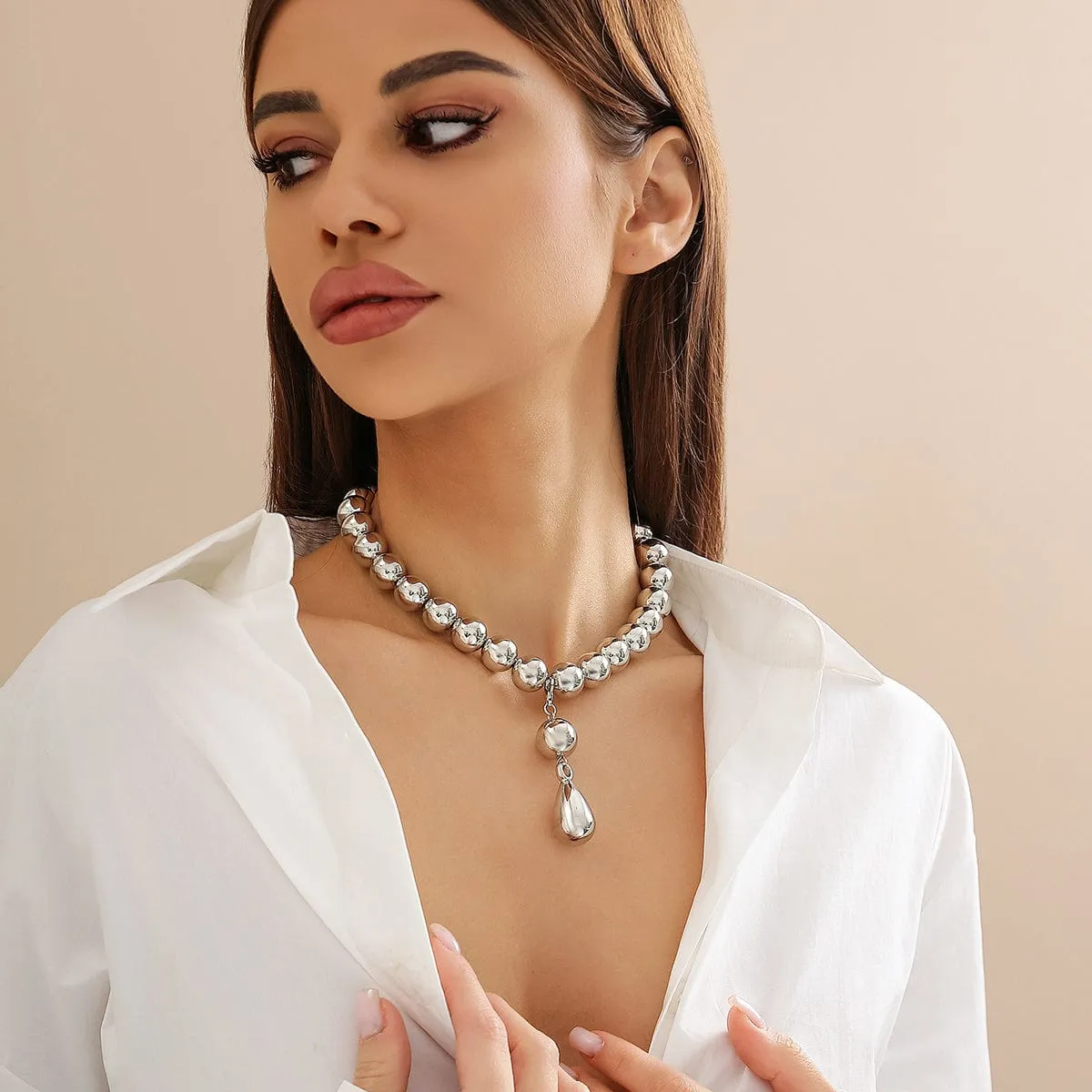 Temperament Chunky Waterdrop Pendant Ball Chain Necklace