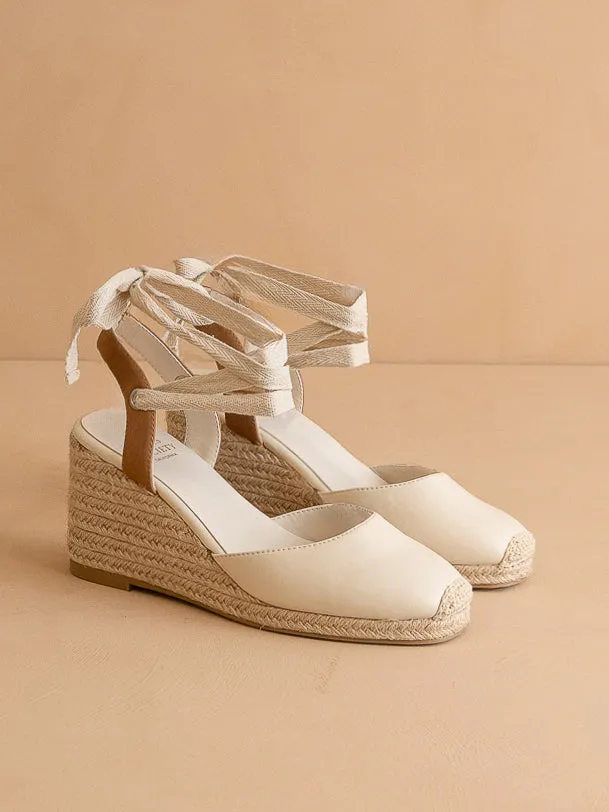 The Alondra | Beige Lace Up Espadrille Wedge