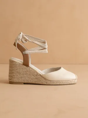 The Alondra | Beige Lace Up Espadrille Wedge