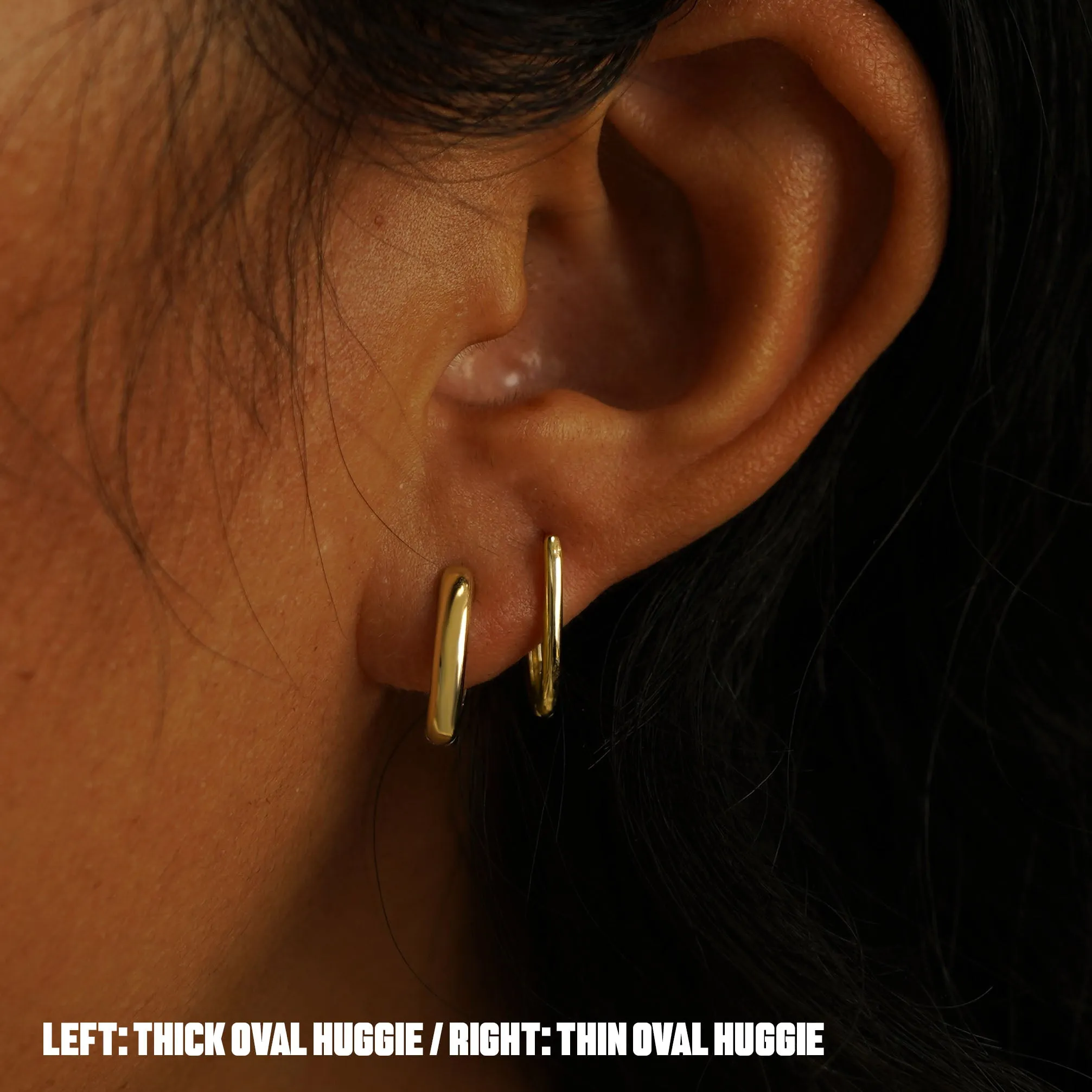 Thin Oval Huggie Hoops