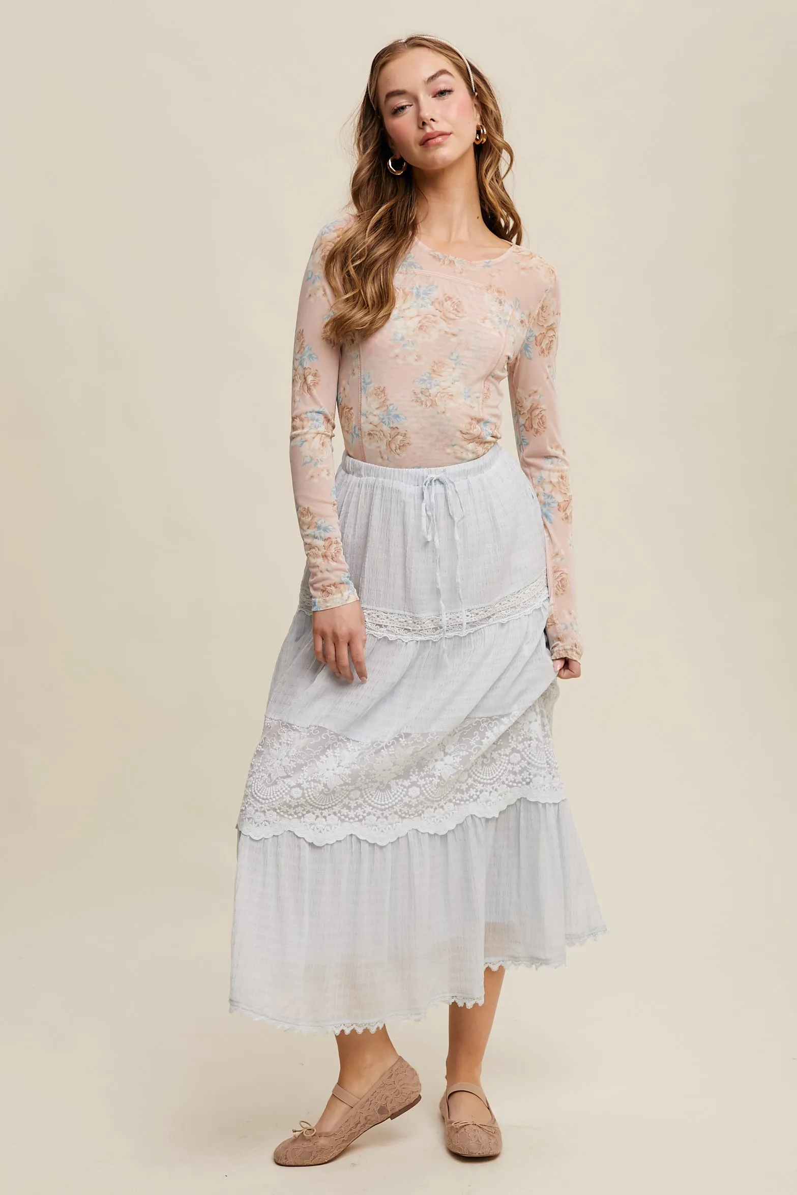 Tiered Lace Maxi Skirt