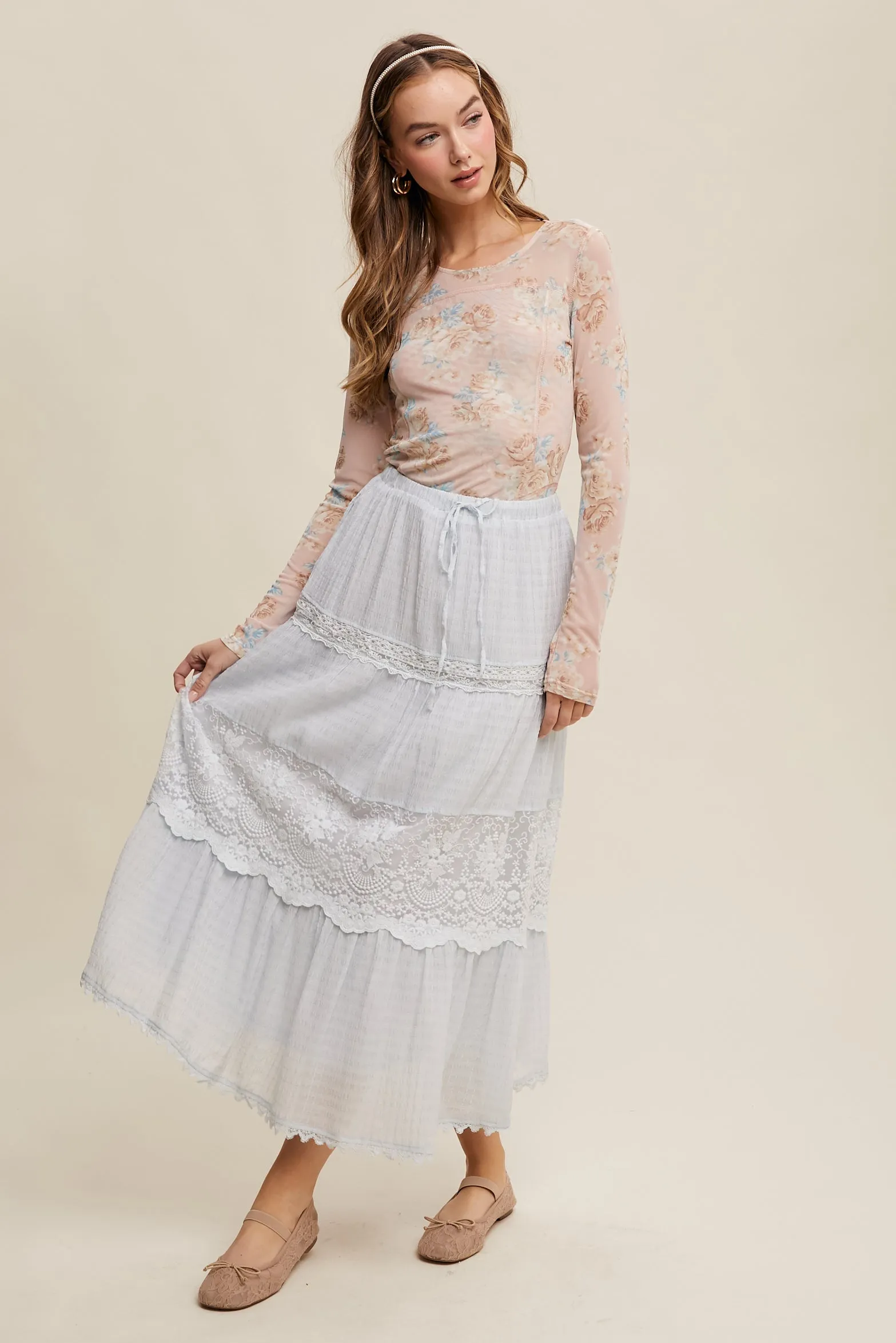 Tiered Lace Maxi Skirt