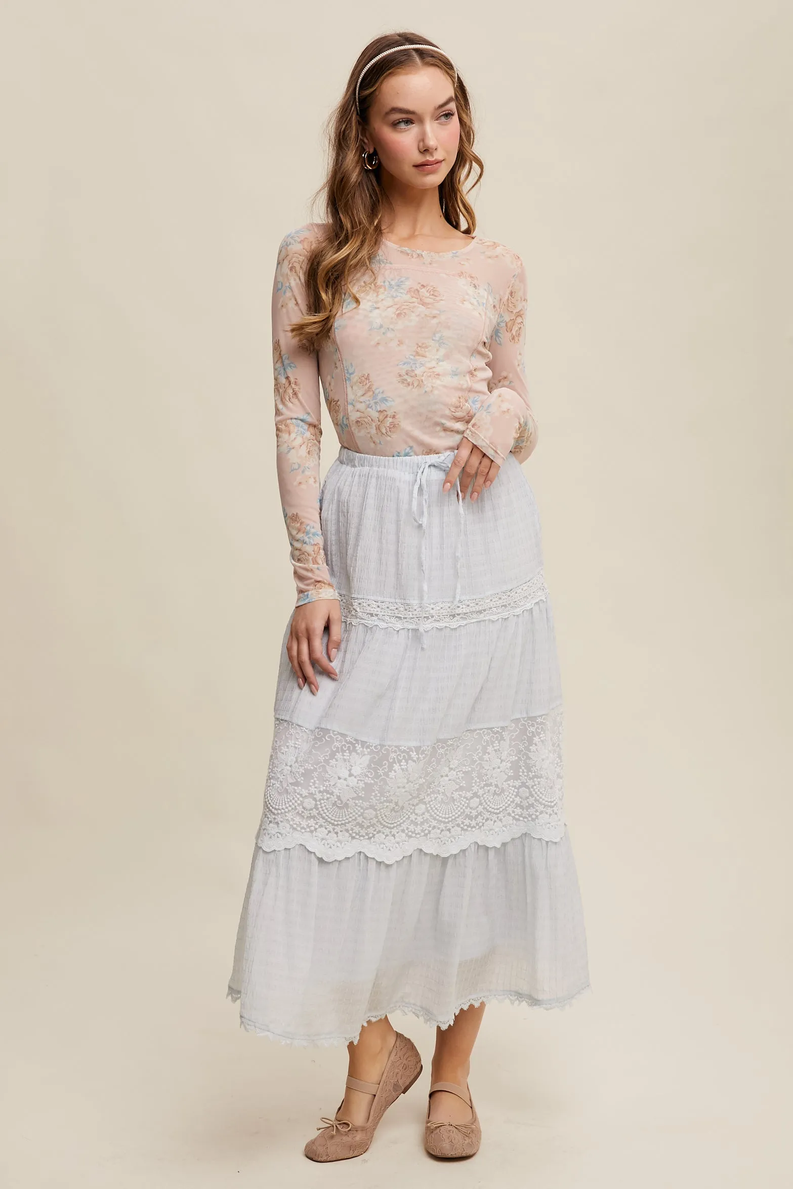 Tiered Lace Maxi Skirt