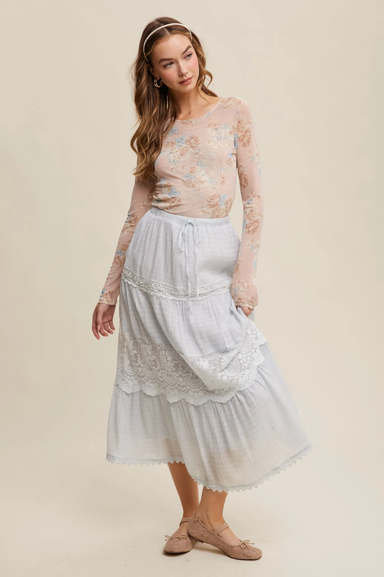 Tiered Lace Maxi Skirt