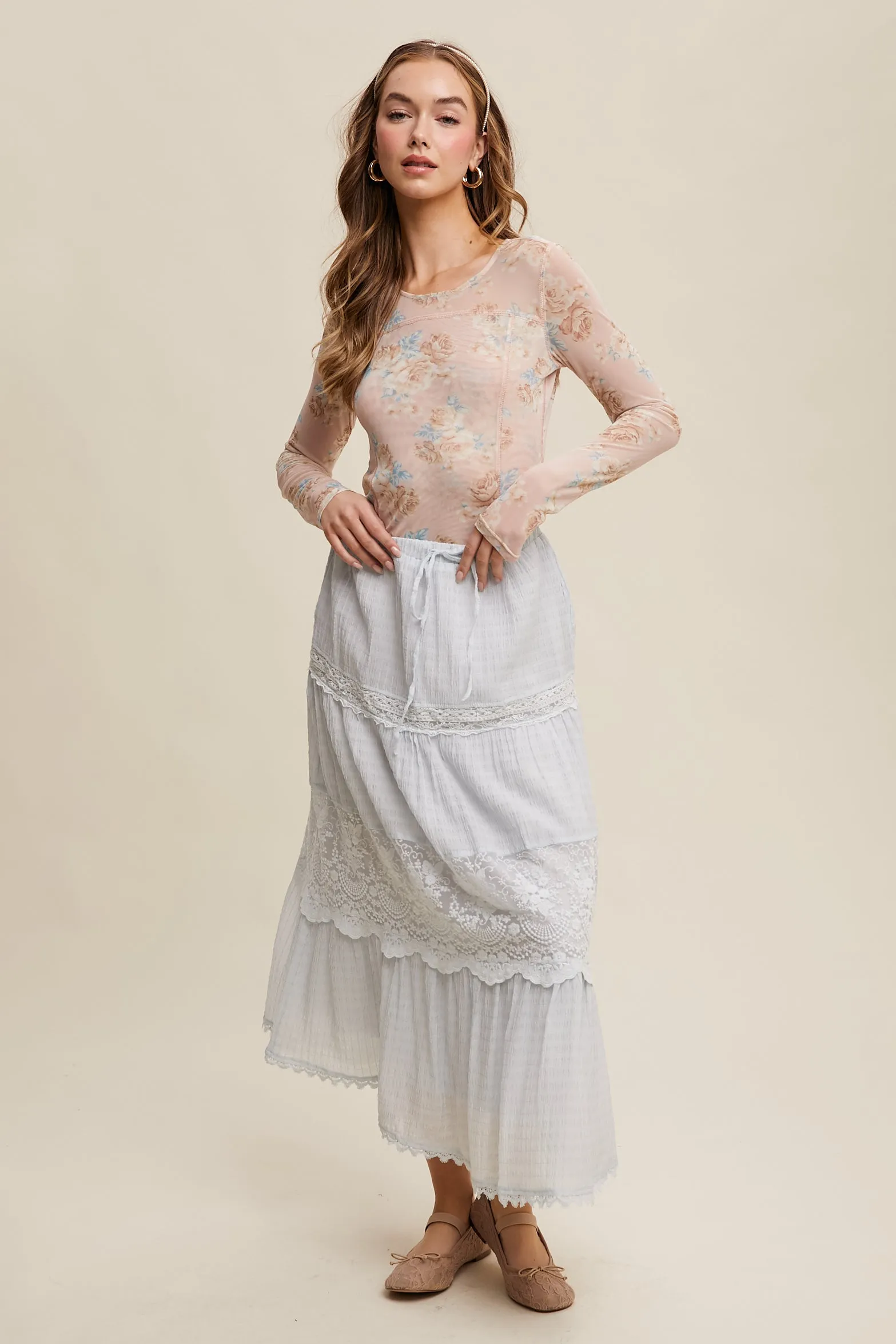 Tiered Lace Maxi Skirt