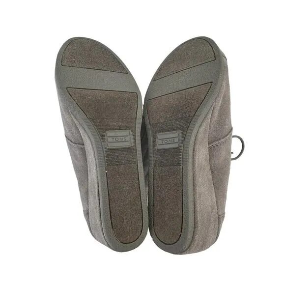 Toms | Size 7.5 Wedge Suede Embroidered Bootie Lace Up Desert Grey Southwestern