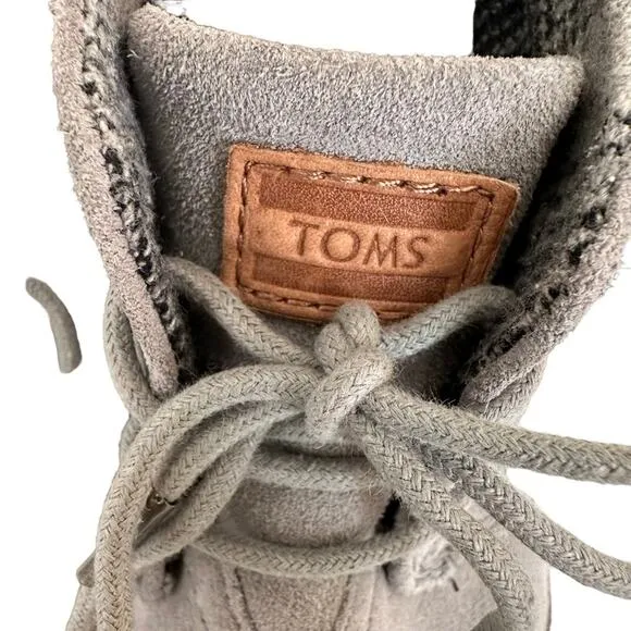 Toms | Size 7.5 Wedge Suede Embroidered Bootie Lace Up Desert Grey Southwestern