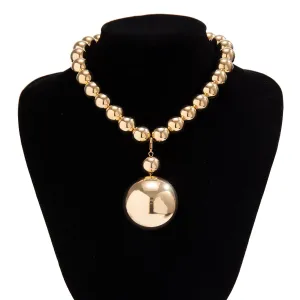 Trendy Chunky Gold Silver Tone Ball Pendant Choker Necklace