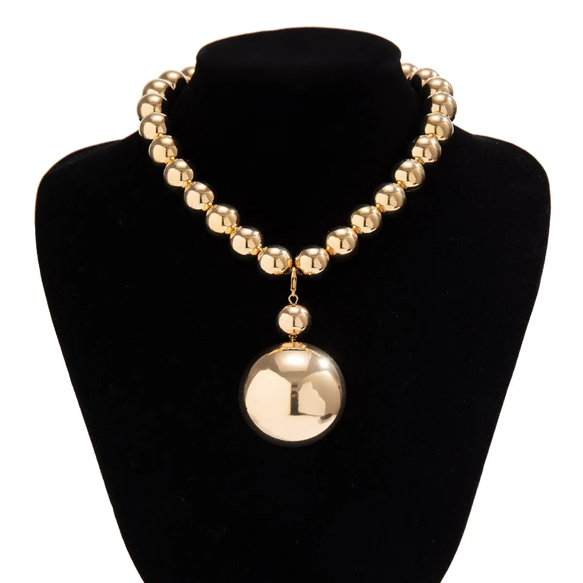Trendy Chunky Gold Silver Tone Ball Pendant Choker Necklace