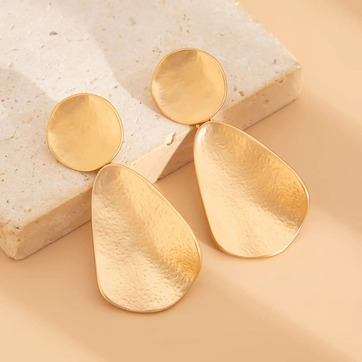 Trendy Chunky Gold Silver Tone Hammered Dangle Earrings
