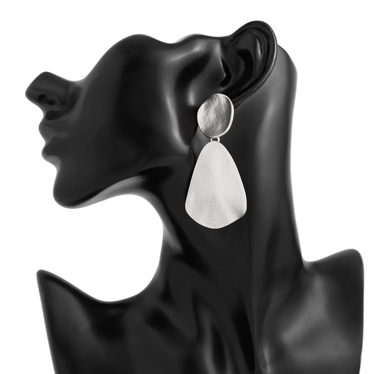 Trendy Chunky Gold Silver Tone Hammered Dangle Earrings