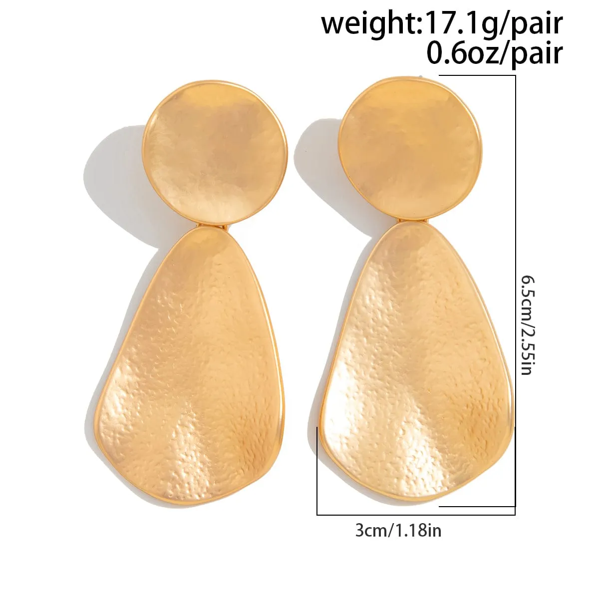 Trendy Chunky Gold Silver Tone Hammered Dangle Earrings