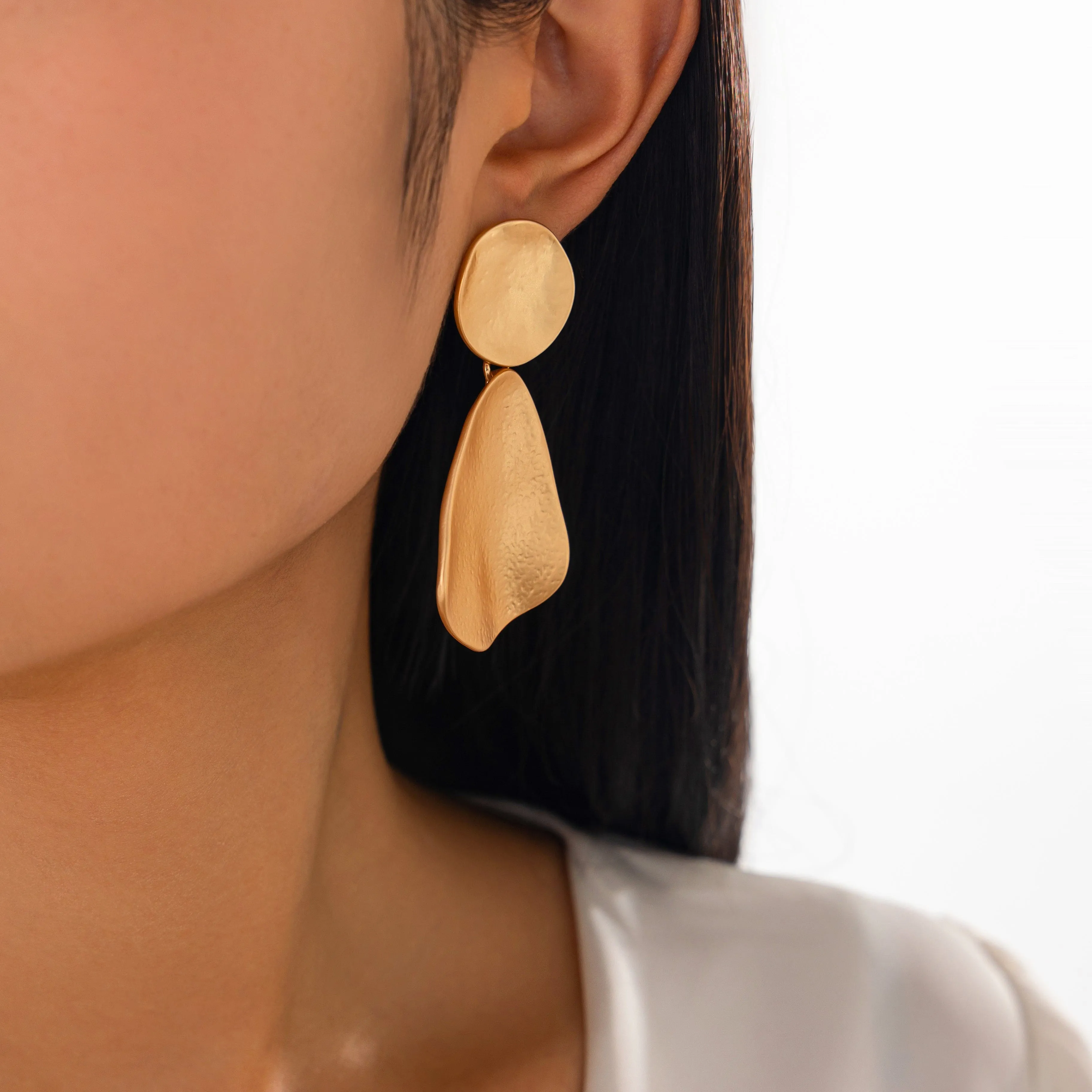 Trendy Chunky Gold Silver Tone Hammered Dangle Earrings
