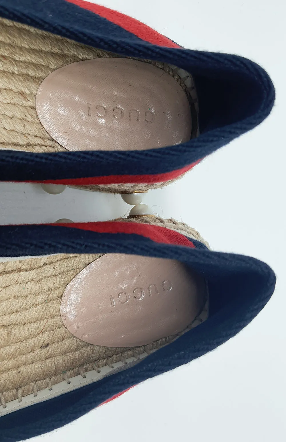 Tricolor Web Linen Pearl Studded Espadrilles
