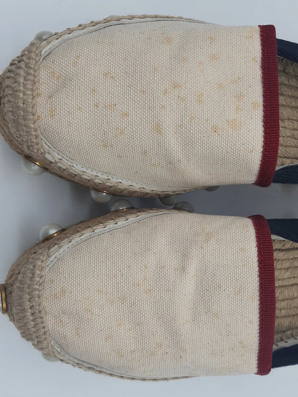 Tricolor Web Linen Pearl Studded Espadrilles