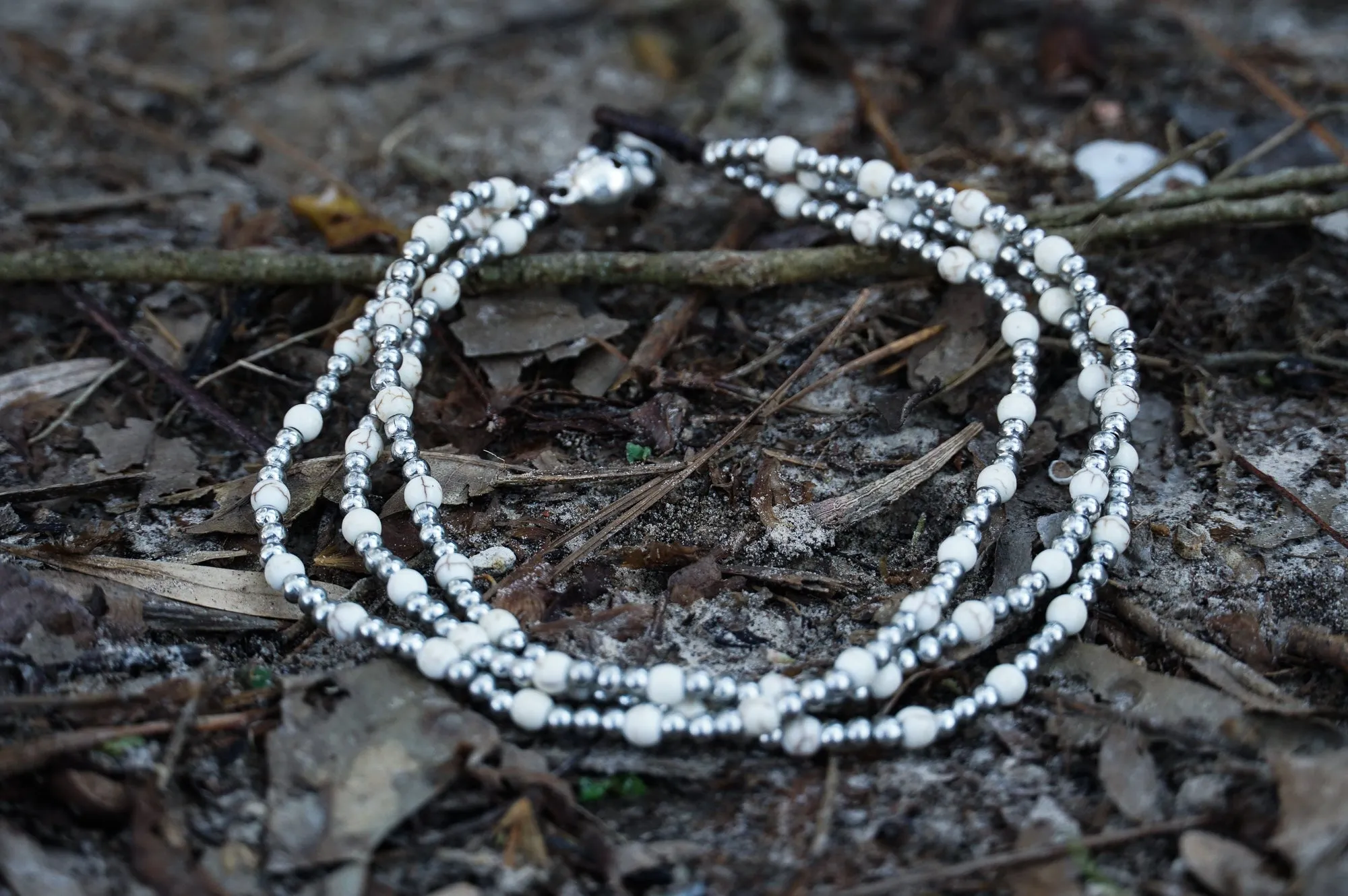 Triple Strand White Turquoise Boho Silver Anklet