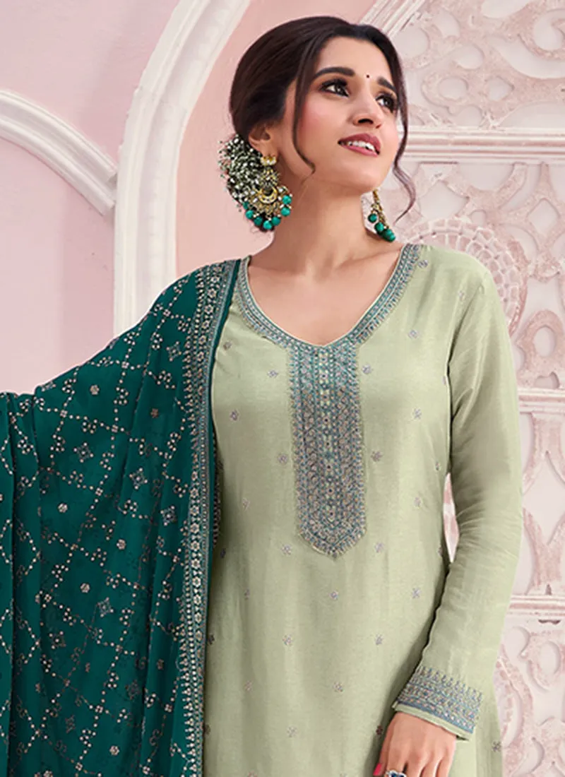 Turquoise And Teal Embroidery Pakistani Pant Suit