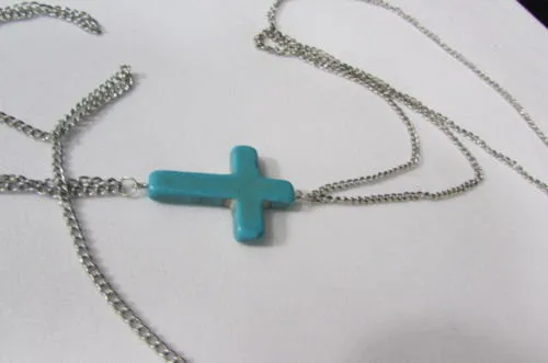 Turquoise Cross Charm Silver Metal Body Chain