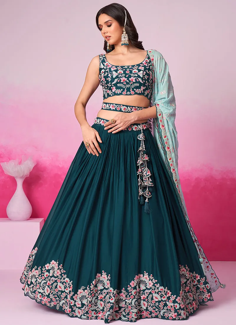 Turquoise Multi Embroidered Bridal Lehenga Choli