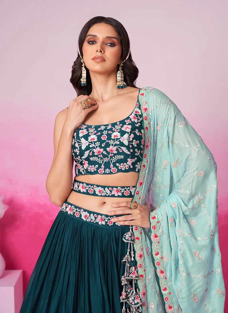 Turquoise Multi Embroidered Bridal Lehenga Choli