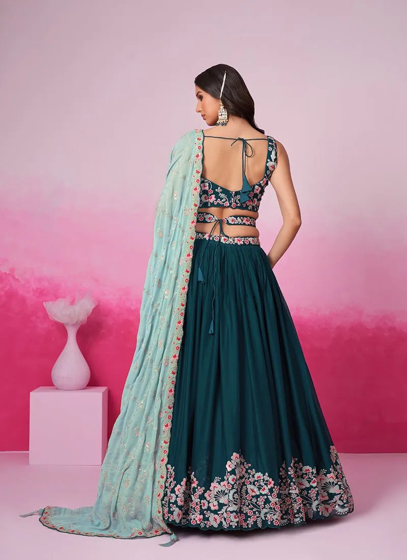 Turquoise Multi Embroidered Bridal Lehenga Choli