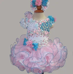 Two pieces Infant/toddler/baby/children/kids/newborn Pageant Dress with Hair bow G102