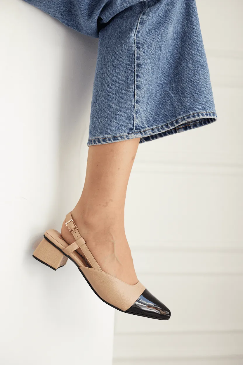 Two-Tone Slingback Heel - Nude/Black