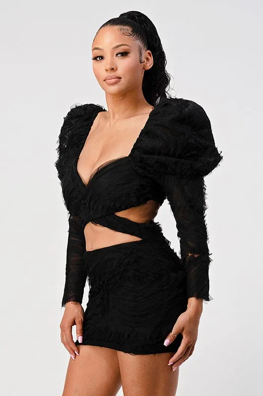 VALENTINE PUFFY SLEEVE MINI DRESS