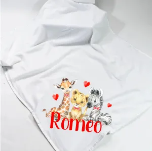 Valentines Safari Bow Tie Minky Soft Printed Personalised Blanket - Various Coloured Blankets
