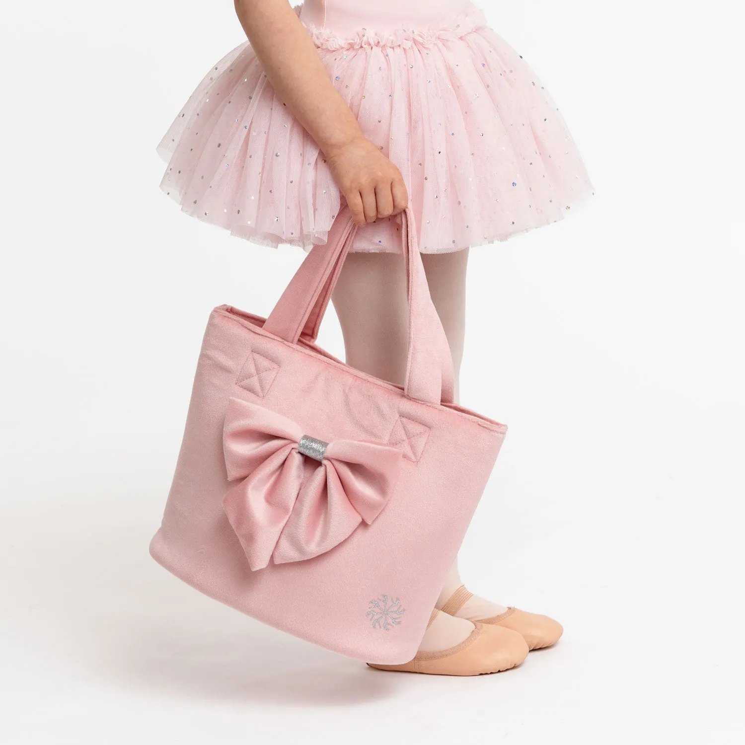 Velvet Ballerina Bucket Bag with Bow in Pink