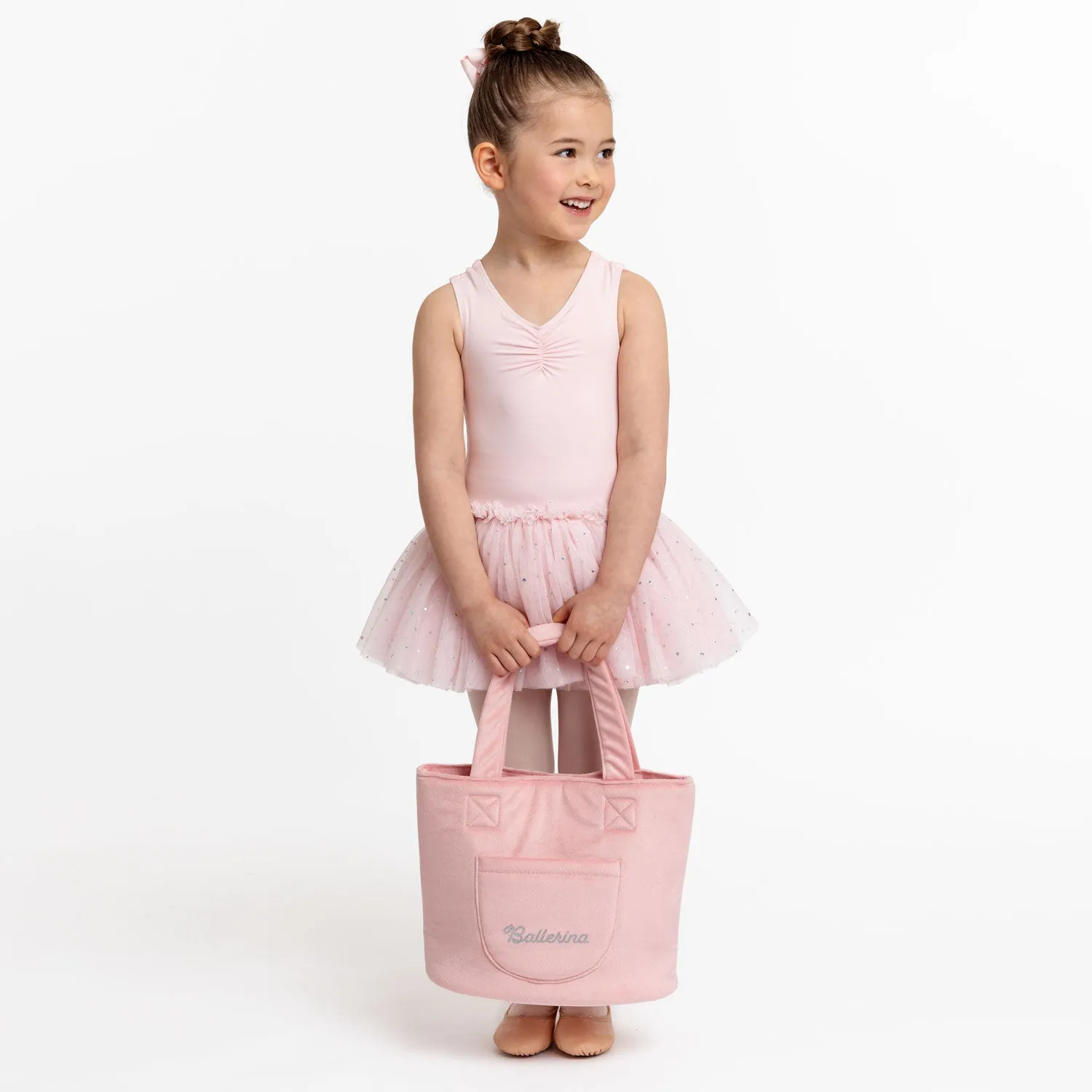 Velvet Ballerina Bucket Bag with Bow in Pink