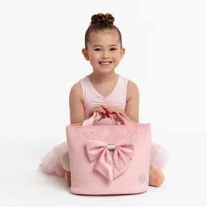 Velvet Ballerina Bucket Bag with Bow in Pink