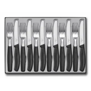 Victorinox Classic Steak & Tomato Round Tip Wavy Edge Knife 12 Piece Set 11cm (Black)