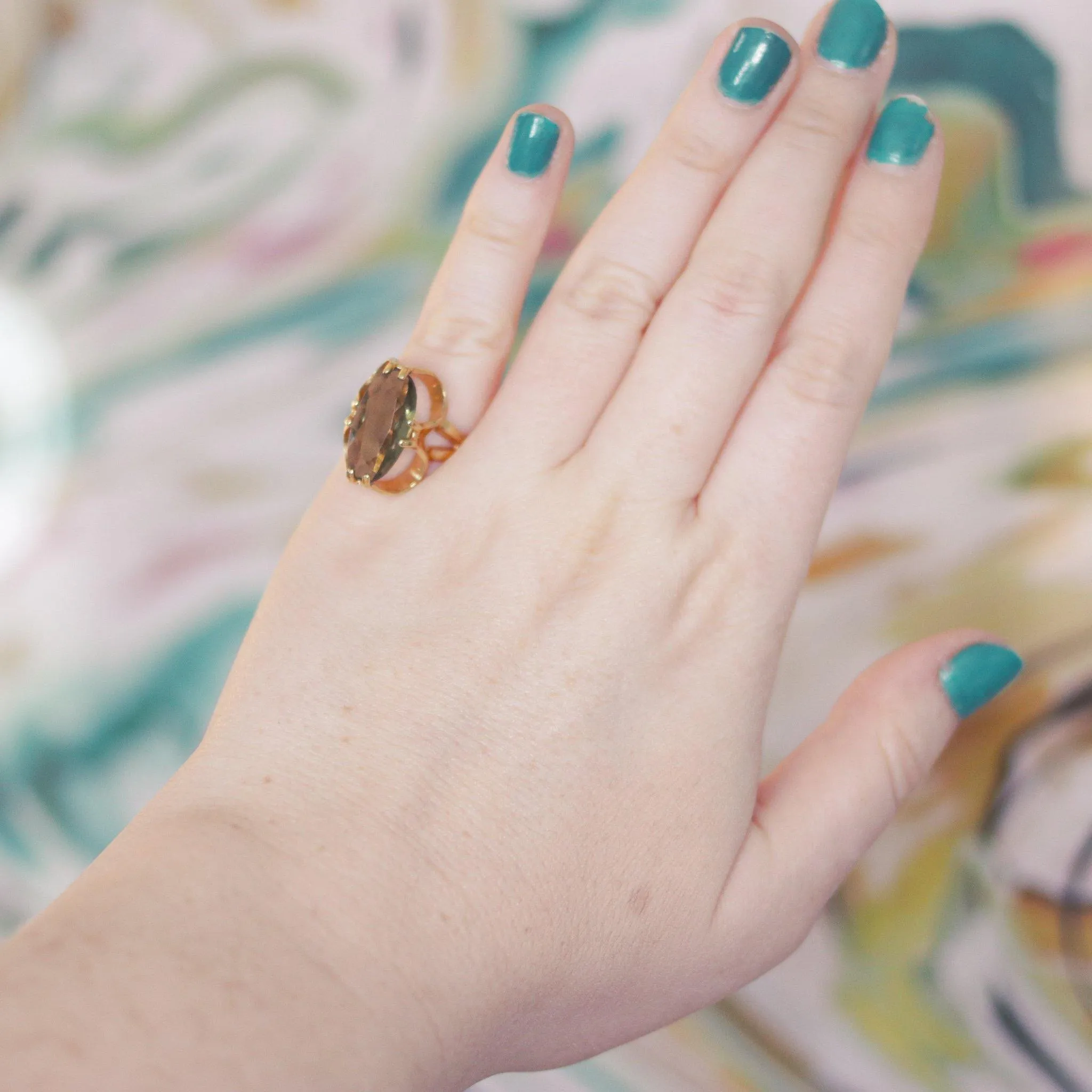 Vintage 1950s Espo Olive Quartz Cocktail Ring
