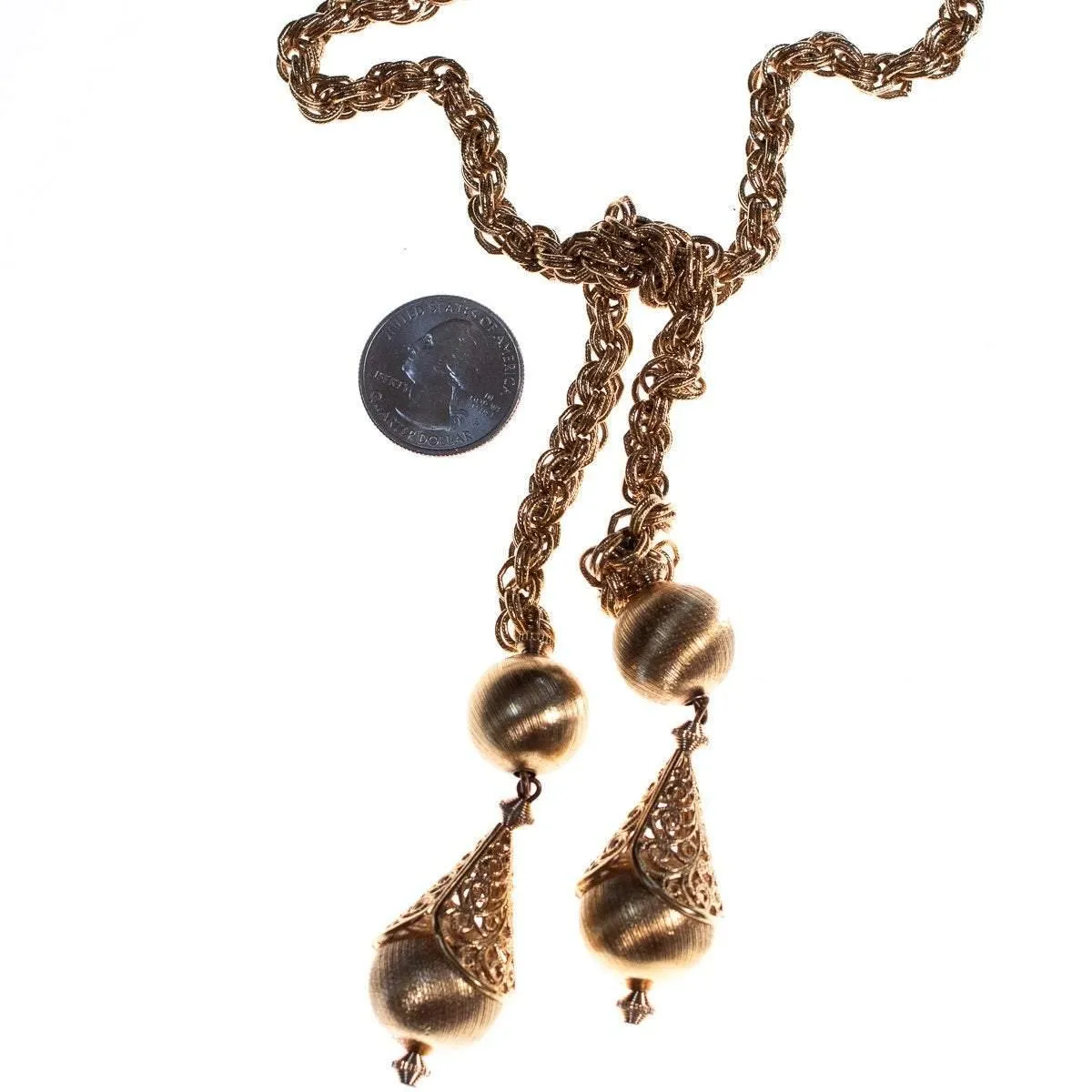 Vintage 1960s Monet Bolero Gold Lariat Necklace with Intricate Detailing
