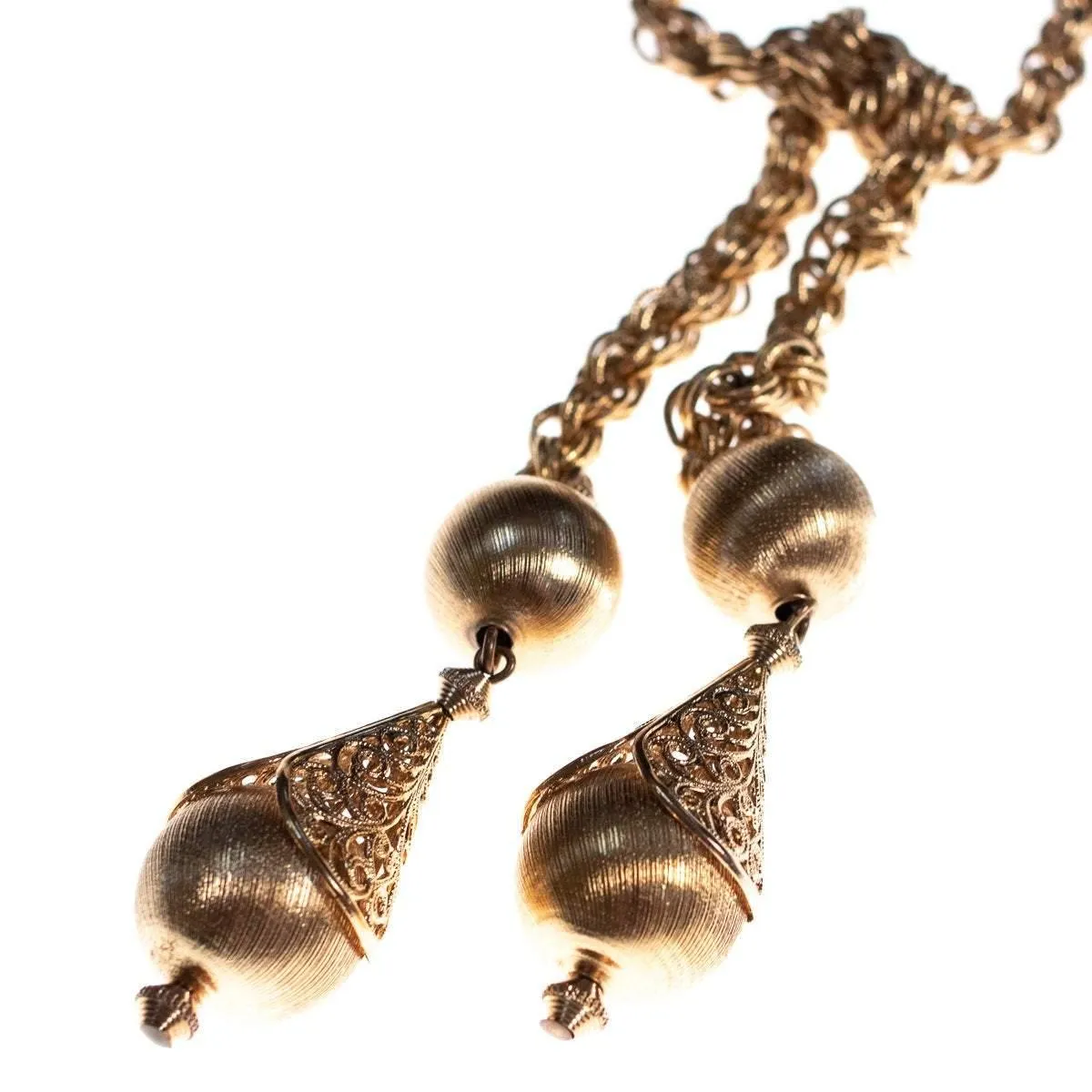 Vintage 1960s Monet Bolero Gold Lariat Necklace with Intricate Detailing