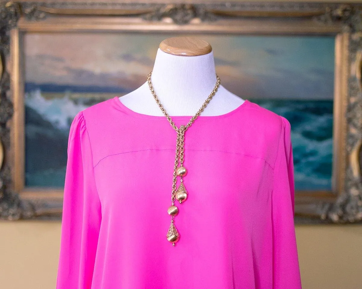 Vintage 1960s Monet Bolero Gold Lariat Necklace with Intricate Detailing