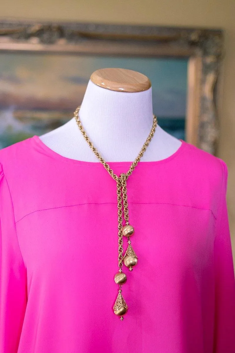 Vintage 1960s Monet Bolero Gold Lariat Necklace with Intricate Detailing