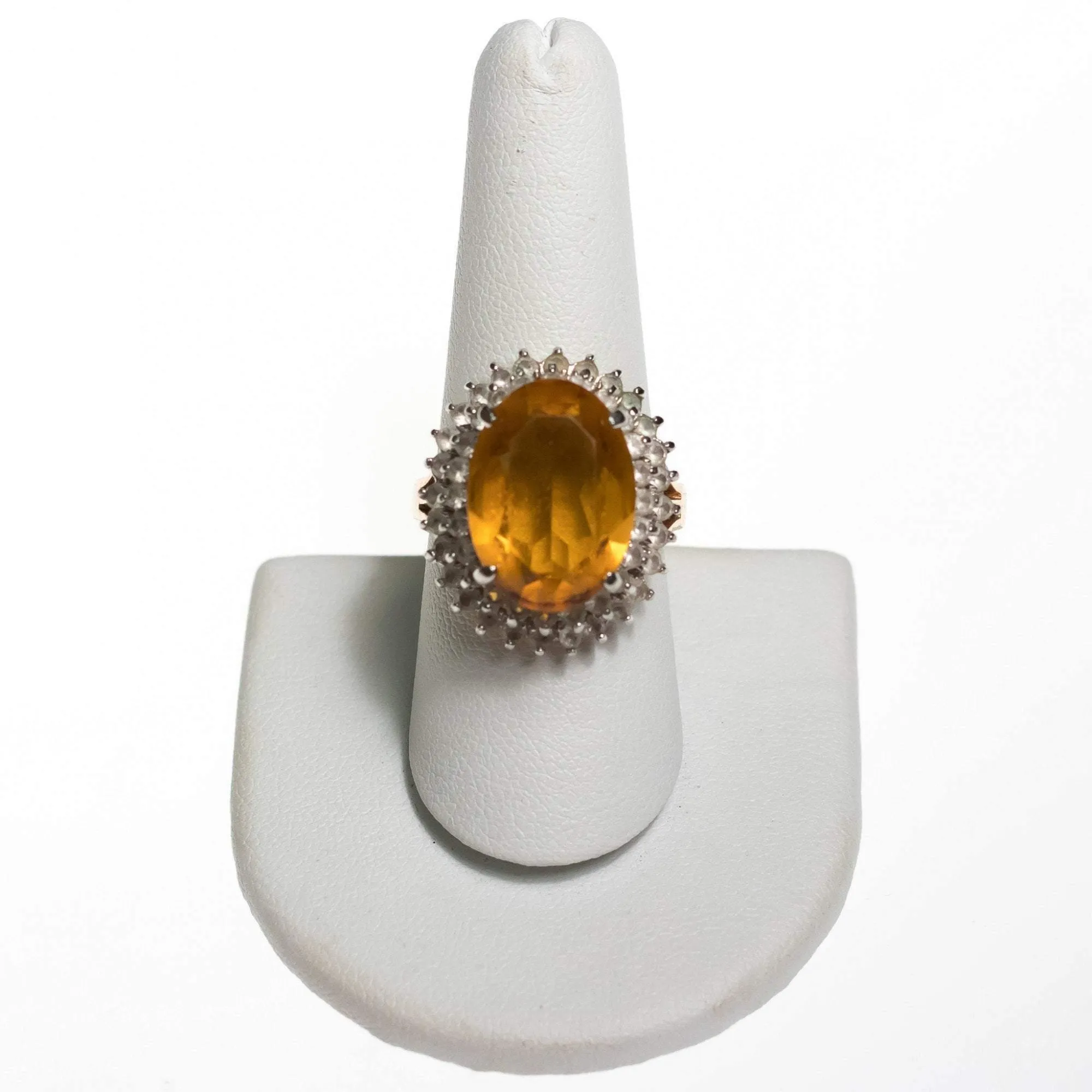 Vintage 1980s Citrine Crystal Statement Ring with Princess Halo Setting