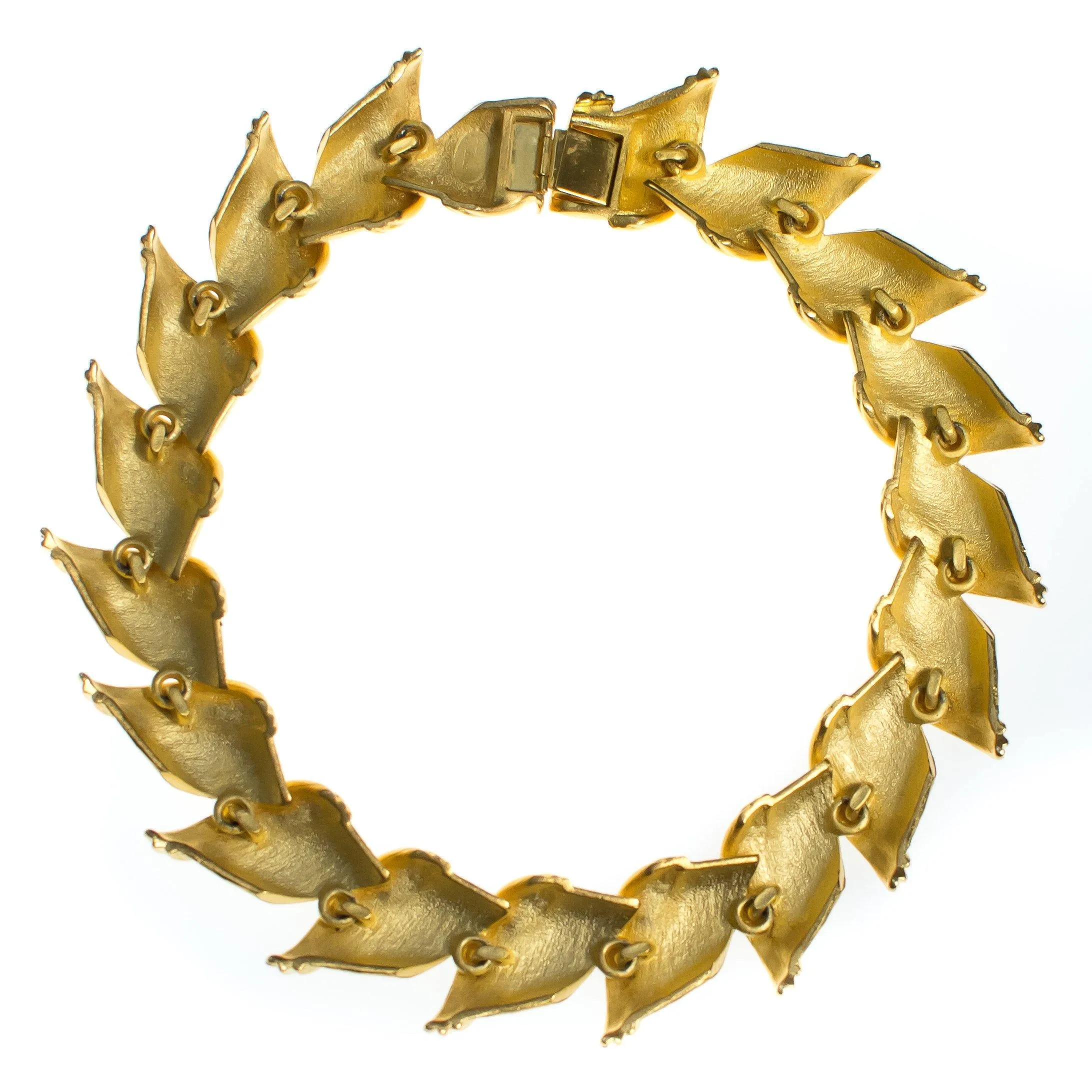 Vintage 1980s Ellen Kiam Heavy Brushed Gold Tone Wide Link Statement Necklace