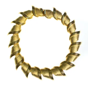 Vintage 1980s Ellen Kiam Heavy Brushed Gold Tone Wide Link Statement Necklace