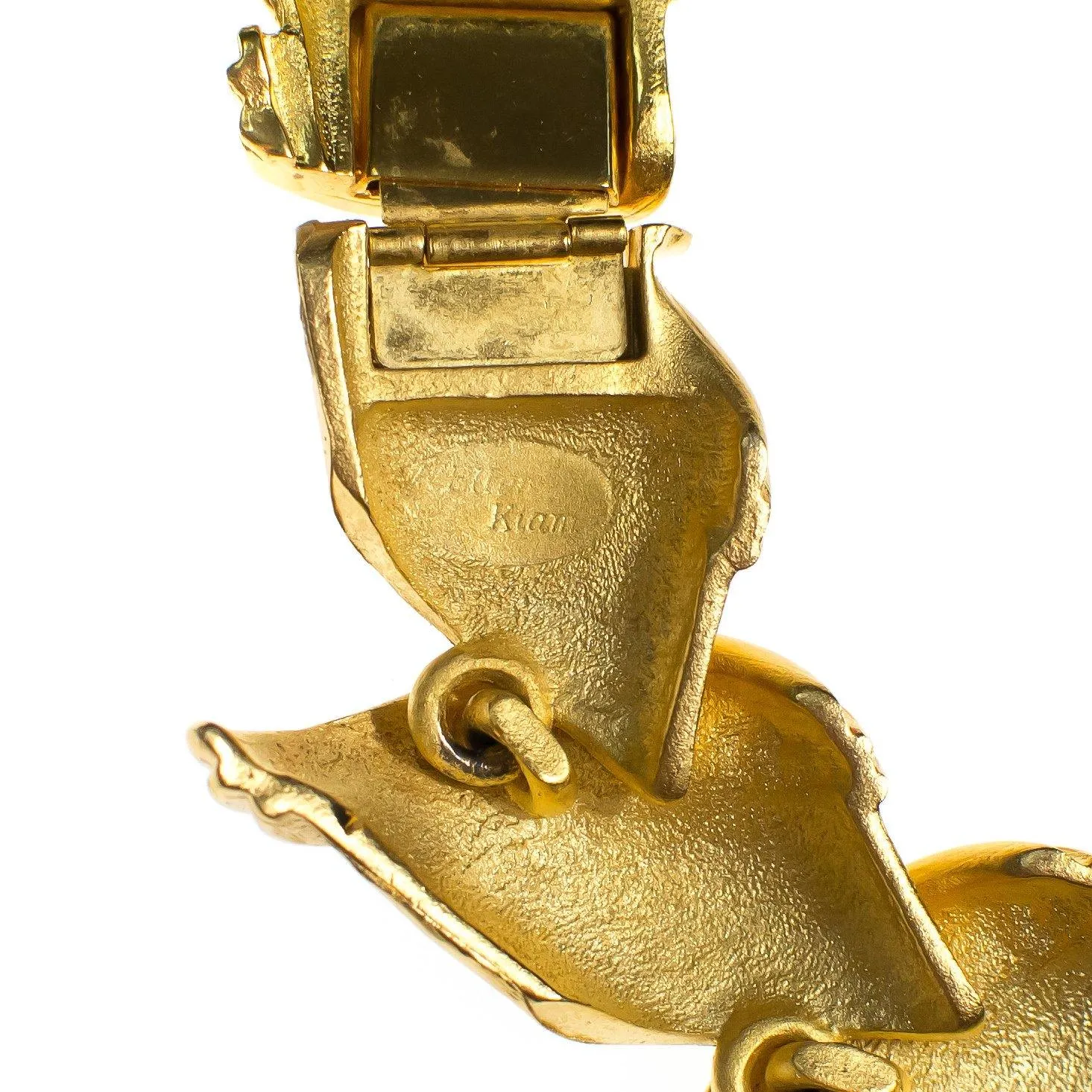 Vintage 1980s Ellen Kiam Heavy Brushed Gold Tone Wide Link Statement Necklace
